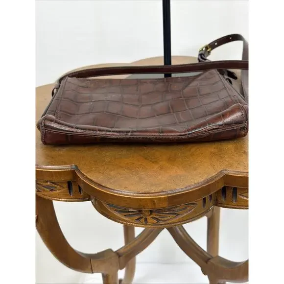 Fossil Brown Leather Pattern Small Crossbody Handbag Adjustable Strap #1662 - Picture 5 of 7